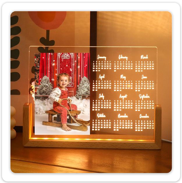 Plexi glass Ημερολόγιο με ξύλινη βάση LED